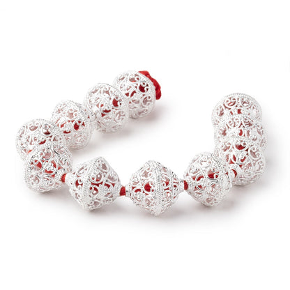 19x18mm Sterling Silver Plated Copper Scroll Filigree BiCone 8 inch 11 Beads