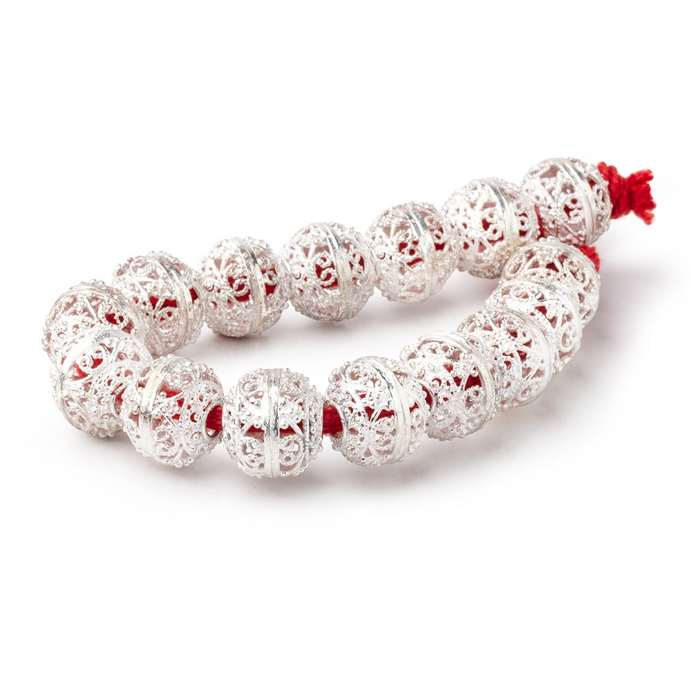 16x14mm Sterling Silver Plated Copper Filigree Rondelle 8 inch 15 Beads