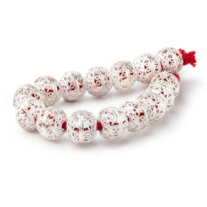 16x14mm Sterling Silver Plated Copper Filigree Rondelle 8 inch 15 Beads