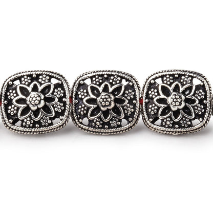 15x13mm Antiqued Sterling Silver Plated Copper Floral Cushion 8 inch 14 Beads