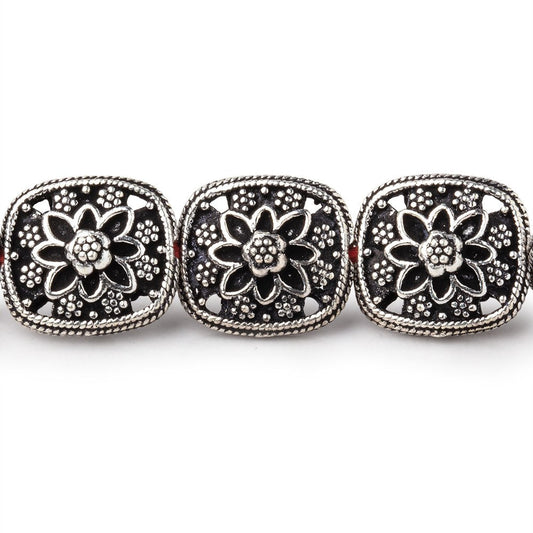 15x13mm Antiqued Sterling Silver Plated Copper Floral Cushion 8 inch 14 Beads