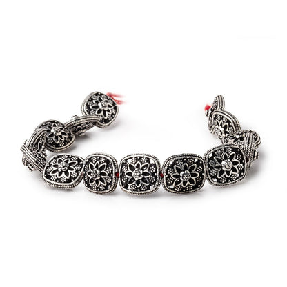 15x13mm Antiqued Sterling Silver Plated Copper Floral Cushion 8 inch 14 Beads