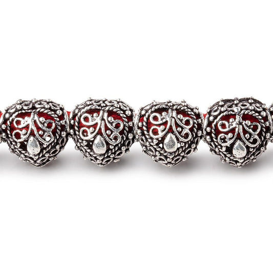 13mm Antiqued Sterling Silver Plated Copper Filigree Heart 8 inch 16 Beads