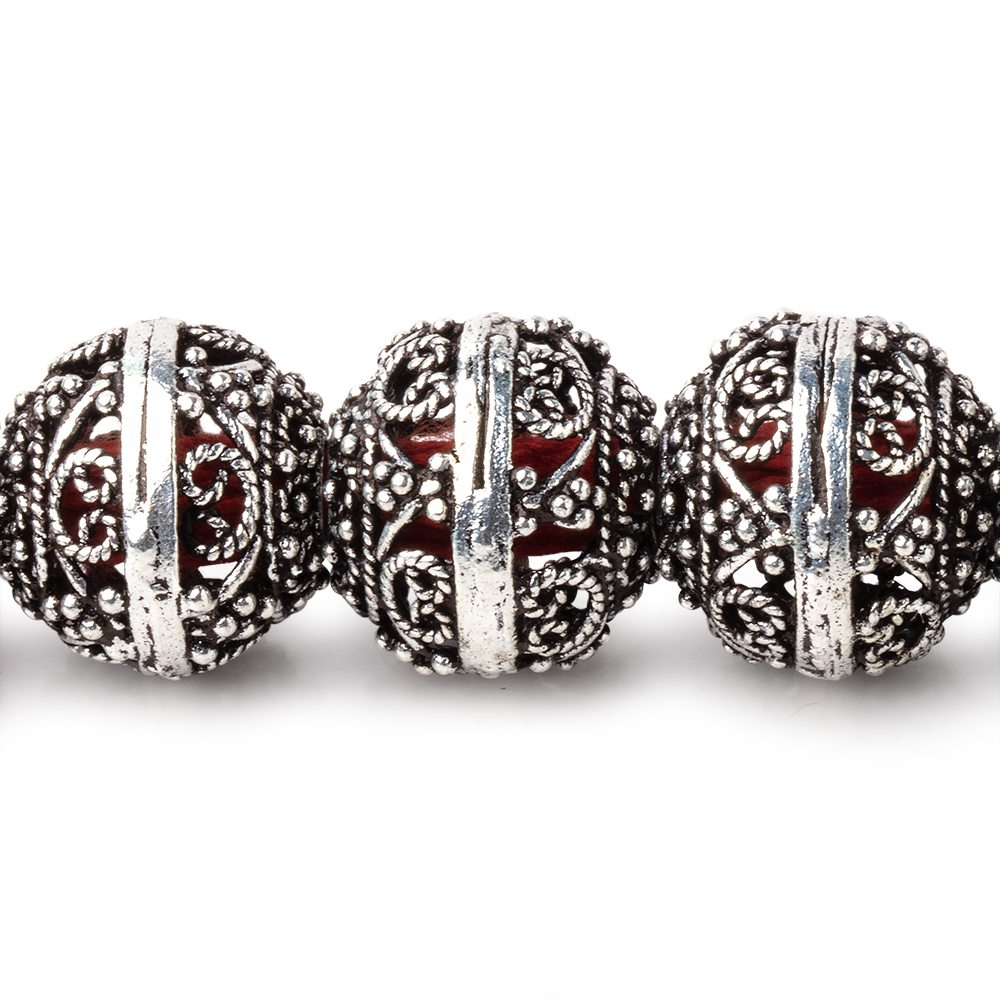 16x14mm Antiqued Sterling Silver Plated Copper Filigree Rondelle 8 inch 15 Beads