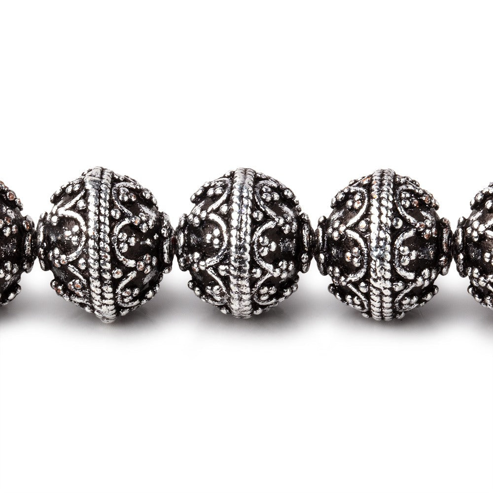 12mm Antiqued Sterling Silver Plated Copper Moroccan Round 8 inch 18 Beads