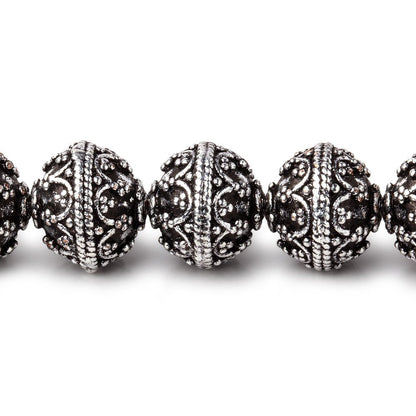 12mm Antiqued Sterling Silver Plated Copper Moroccan Round 8 inch 18 Beads