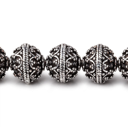 12mm Antiqued Sterling Silver Plated Copper Moroccan Round 8 inch 18 Beads