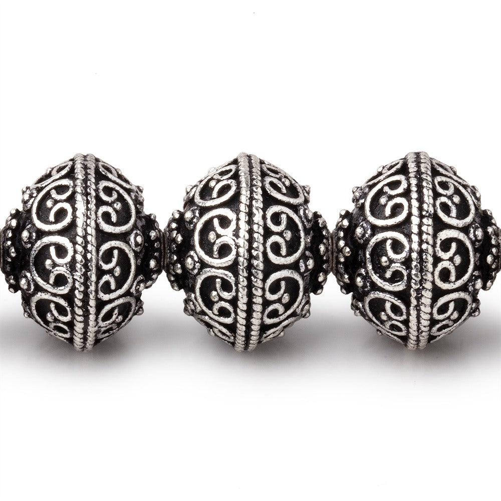 14x12.5mm Antiqued Sterling Silver Plated Copper Bali Design Rondelles 8 inch 16 Beads