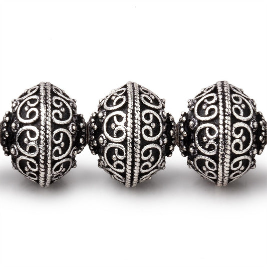 14x12.5mm Antiqued Sterling Silver Plated Copper Bali Design Rondelles 8 inch 16 Beads
