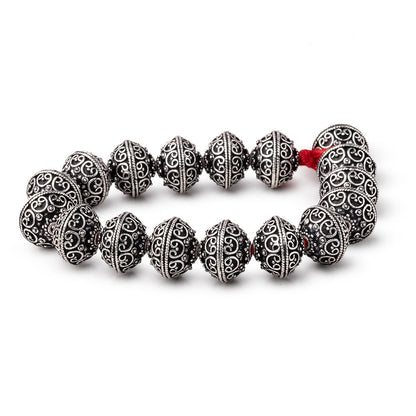 14x12.5mm Antiqued Sterling Silver Plated Copper Bali Design Rondelles 8 inch 16 Beads