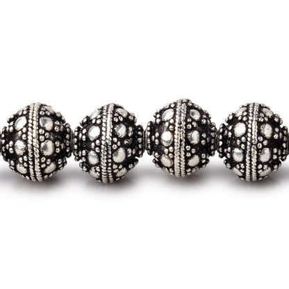 10mm Antiqued Sterling Silver Plated Copper Bali Dot Round 8 inch 21 Beads