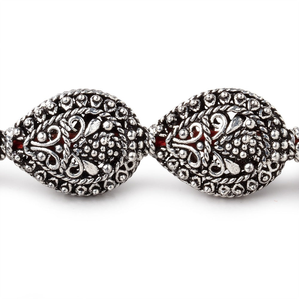 19x15mm Antiqued Sterling Silver Plated Copper Filigree Pear 8 inch 11 Beads