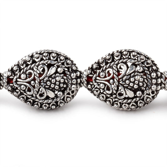 19x15mm Antiqued Sterling Silver Plated Copper Filigree Pear 8 inch 11 Beads