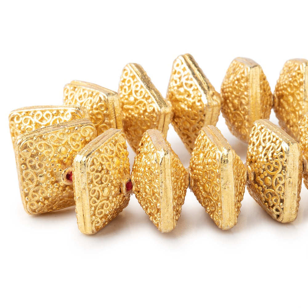 14x9mm 22kt plated Copper Persian Design Square 8 inch 22 Beads