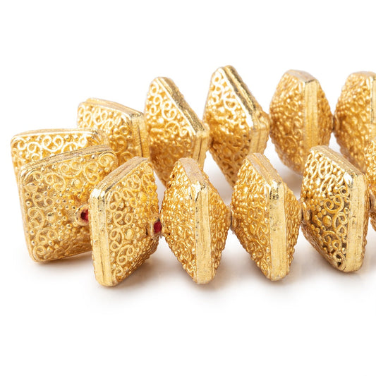 14x9mm 22kt plated Copper Persian Design Square 8 inch 22 Beads