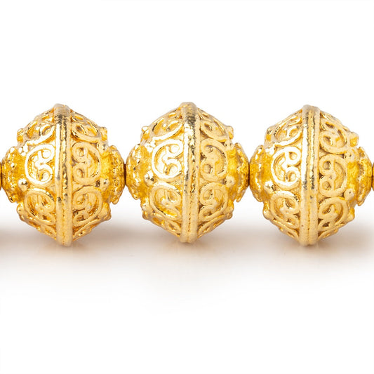 14x12.5mm 22kt Gold Plated Copper Bali Design Rondelle 8 inch 16 pieces