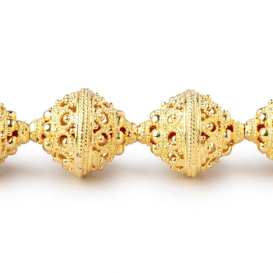 19x15mm 22kt Gold Plated Copper Persian Filigree BiCone 8 inch 11 Beads