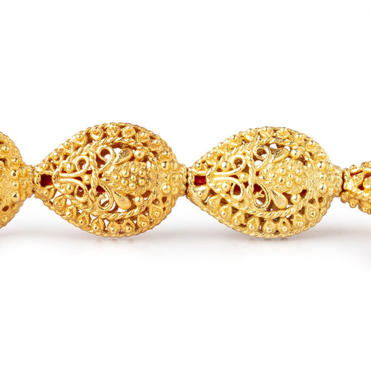 19x15mm 22kt Gold Plated Copper Filigree Pear 8 inch 11 Beads