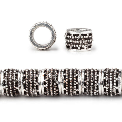 9mm Antiqued Sterling Silver Plated Copper Miligrain Tubes 8 inch 31 beads Large Hole