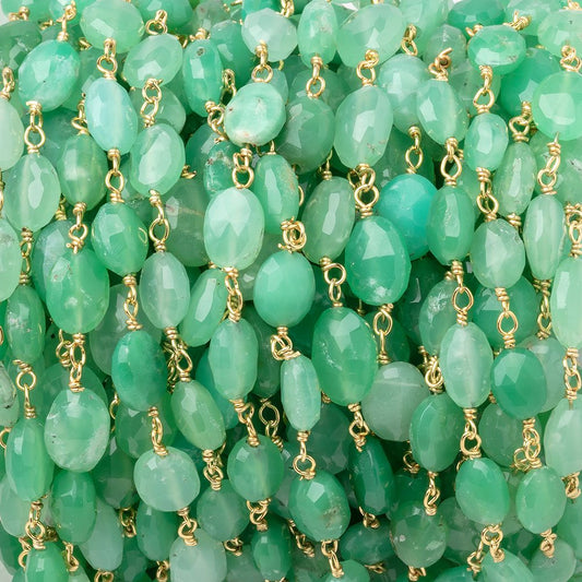 6x5mm Chrysoprase Faceted Ovals on Vermeil Chain by the Foot 25 Beads