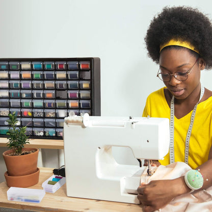 64-Drawer Plastic Drawer Storage Cabinet for Garage Organization, Bead Organizer, Building Bricks Storage, Teacher Toolbox, Makeup Organizer, 20-Inch W X 6-Inch D X 16-Inch H, 10164 Black