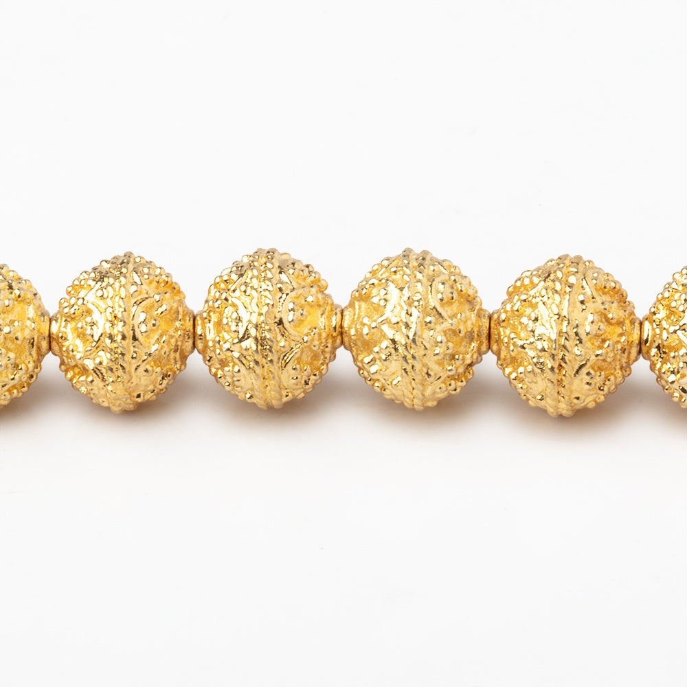 9mm 22kt Gold Plated Copper Round Moroccan Round 8 inch 25 Beads