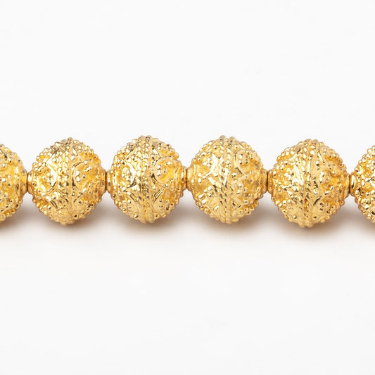 9mm 22kt Gold Plated Copper Round Moroccan Round 8 inch 25 Beads