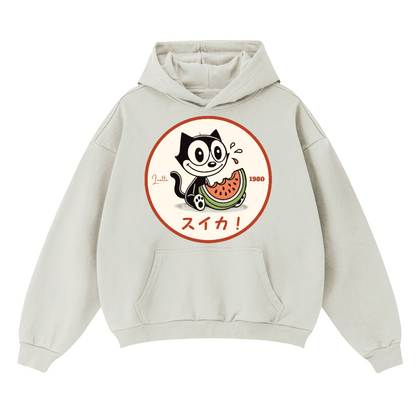 Watermelon! Vintage Graphic Japanese Script Unisex Boxy Fit Hoodie