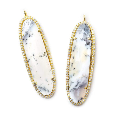 42.5x13.5mm Vermeil Dendritic Opal CZ Bezel faceted oval Pendant 1 piece