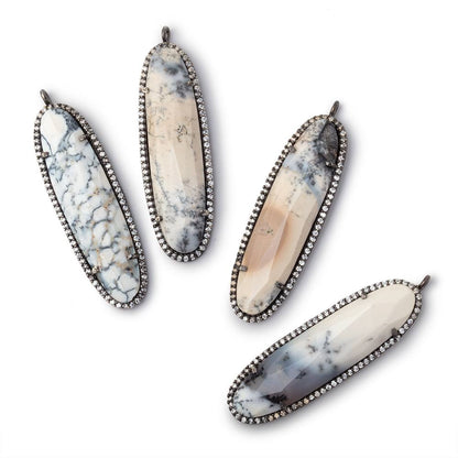 42.5x13mm Black Gold CZ Bezel Dendritic Opal Faceted Oval Pendant 1 Focal
