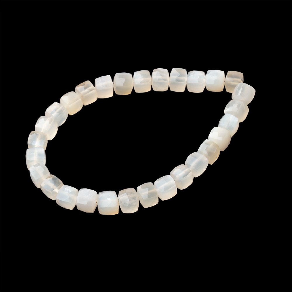 5-6mm Ceylon Moonstone Faceted Cube 7 inch 29 Beads