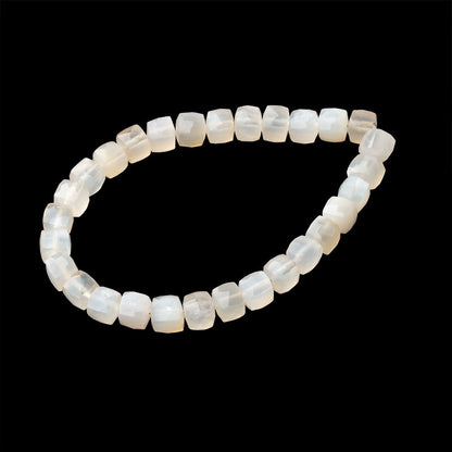 5-6mm Ceylon Moonstone Faceted Cube 7 inch 29 Beads