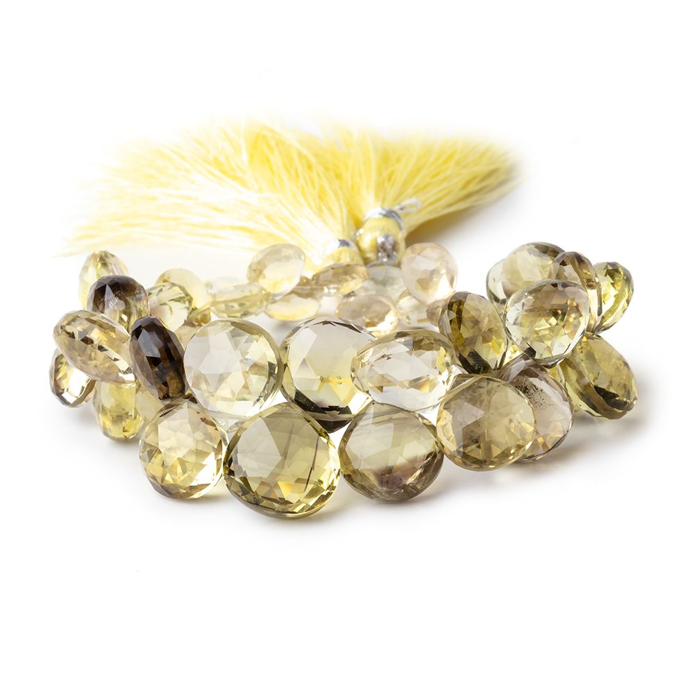 8x8-13x13mm Lemon and Bi-colored Quartz Heart Briolette 7 Inch 40 Beads