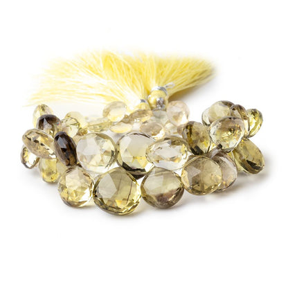 8x8-13x13mm Lemon and Bi-colored Quartz Heart Briolette 7 Inch 40 Beads