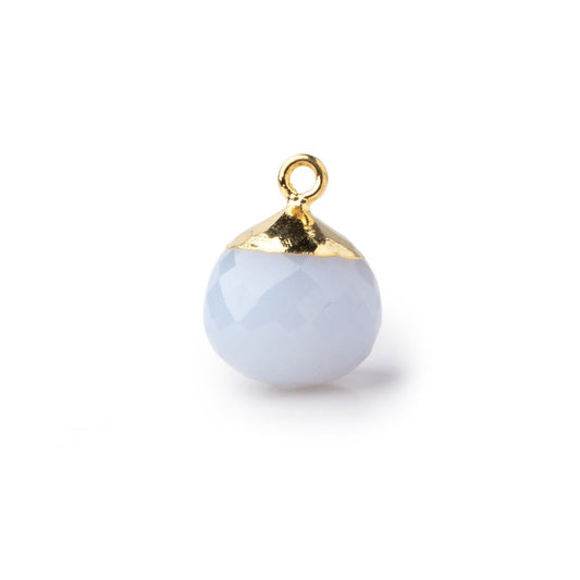 15mm Gold Leafed Natural Blue Chalcedony Faceted Candy Kiss Focal Pendant 1 pieces