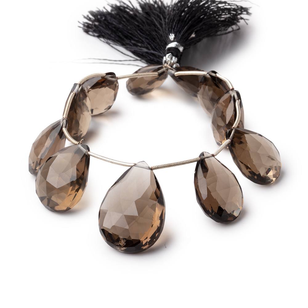 17x14-23x16mm Smoky Quartz Faceted Pear Beads 8 inch 9 pieces