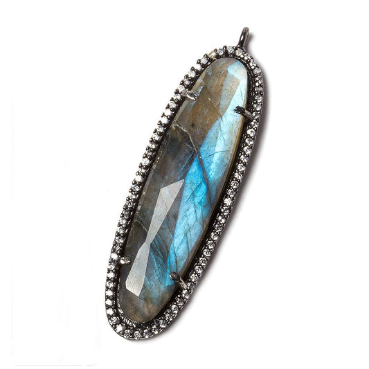 42x13mm Black Gold Bezel CZ & Labradorite Oval Pendant 1 focal bead