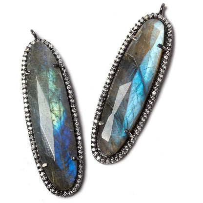 42x13mm Black Gold Bezel CZ & Labradorite Oval Pendant 1 focal bead