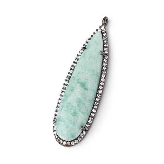42x13mm Black Gold CZ Bezel Amazonite Faceted Pear Pendant 1 piece