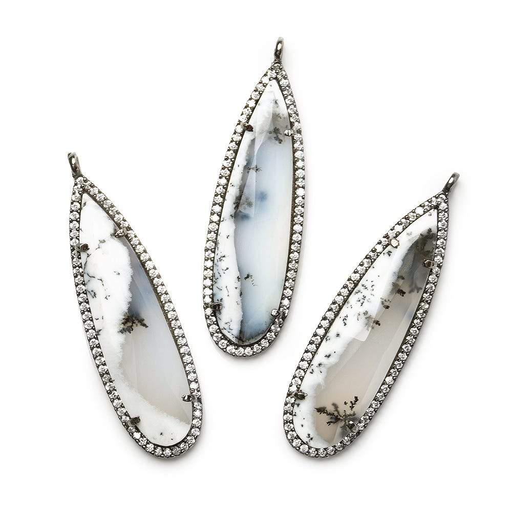 42x13mm Black Gold CZ Bezel & Dendritic Opal faceted pear Pendant 1 piece