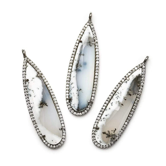 42x13mm Black Gold CZ Bezel & Dendritic Opal faceted pear Pendant 1 piece