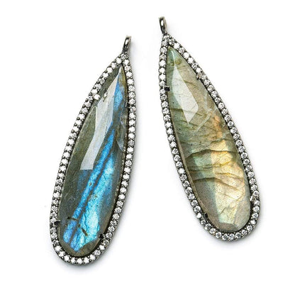 42x13mm Black Gold CZ Bezel & Labradorite faceted pear Pendant 1 piece
