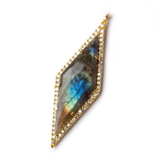 42x14mm Gold Bezel CZ & Labradorite Faceted Kite Marquise Pendant 1 focal bead