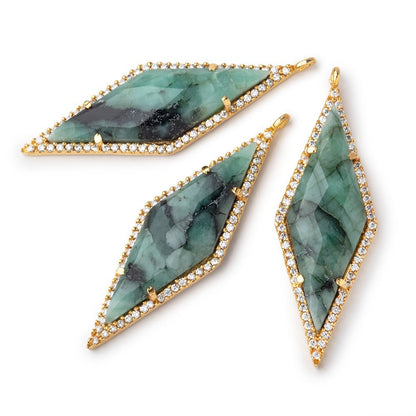 42x14mm Vermeil CZ Bezel Emerald Kite Pendant 1 Focal Bead