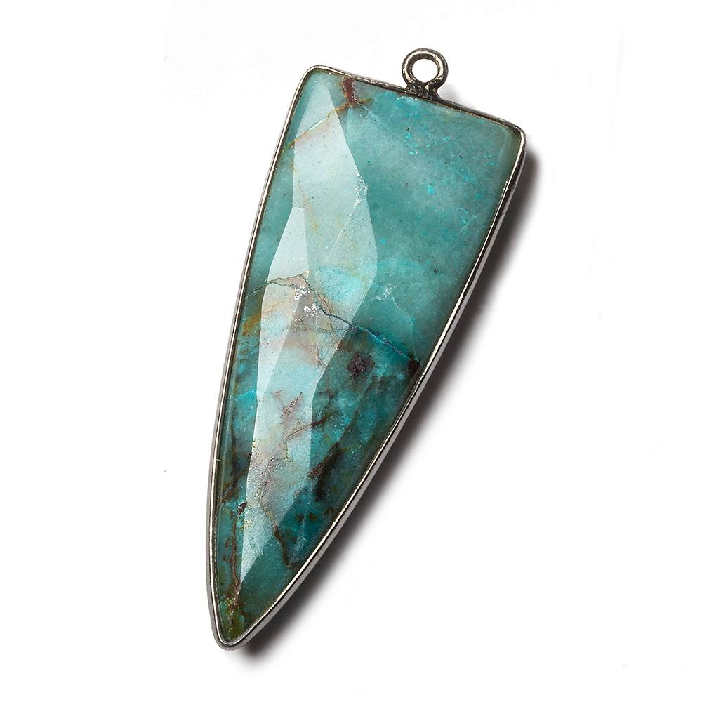 42x16mm Black Gold Bezel Chrysocolla faceted point 1 focal bead