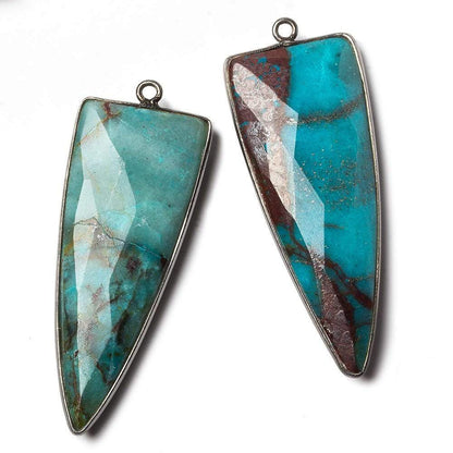 42x16mm Black Gold Bezel Chrysocolla faceted point 1 focal bead