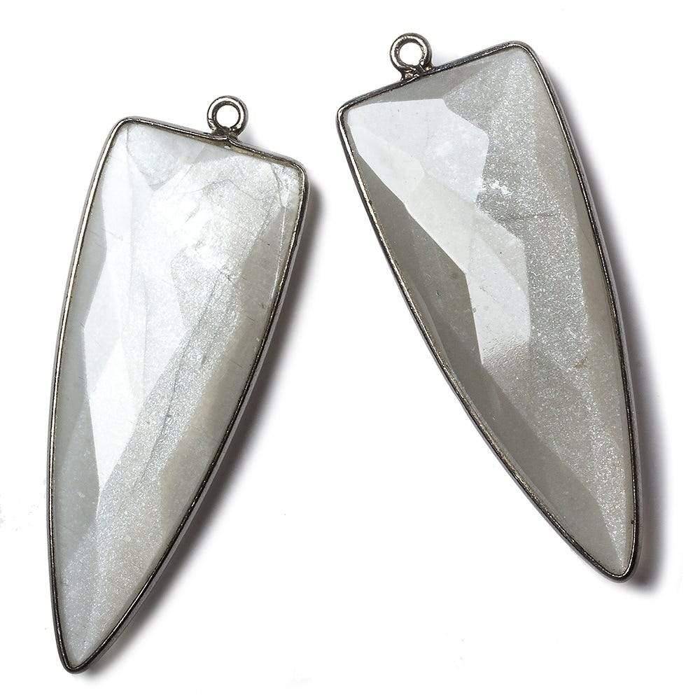 42x16mm Black Gold Bezel Platinum Grey Moonstone faceted point 1 focal bead