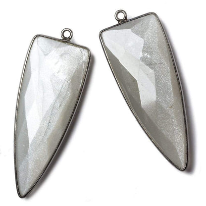 42x16mm Black Gold Bezel Platinum Grey Moonstone faceted point 1 focal bead