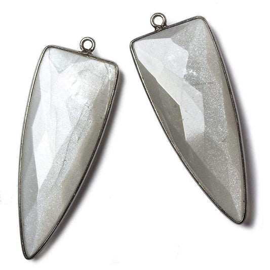 42x16mm Black Gold Bezel Platinum Grey Moonstone faceted point 1 focal bead