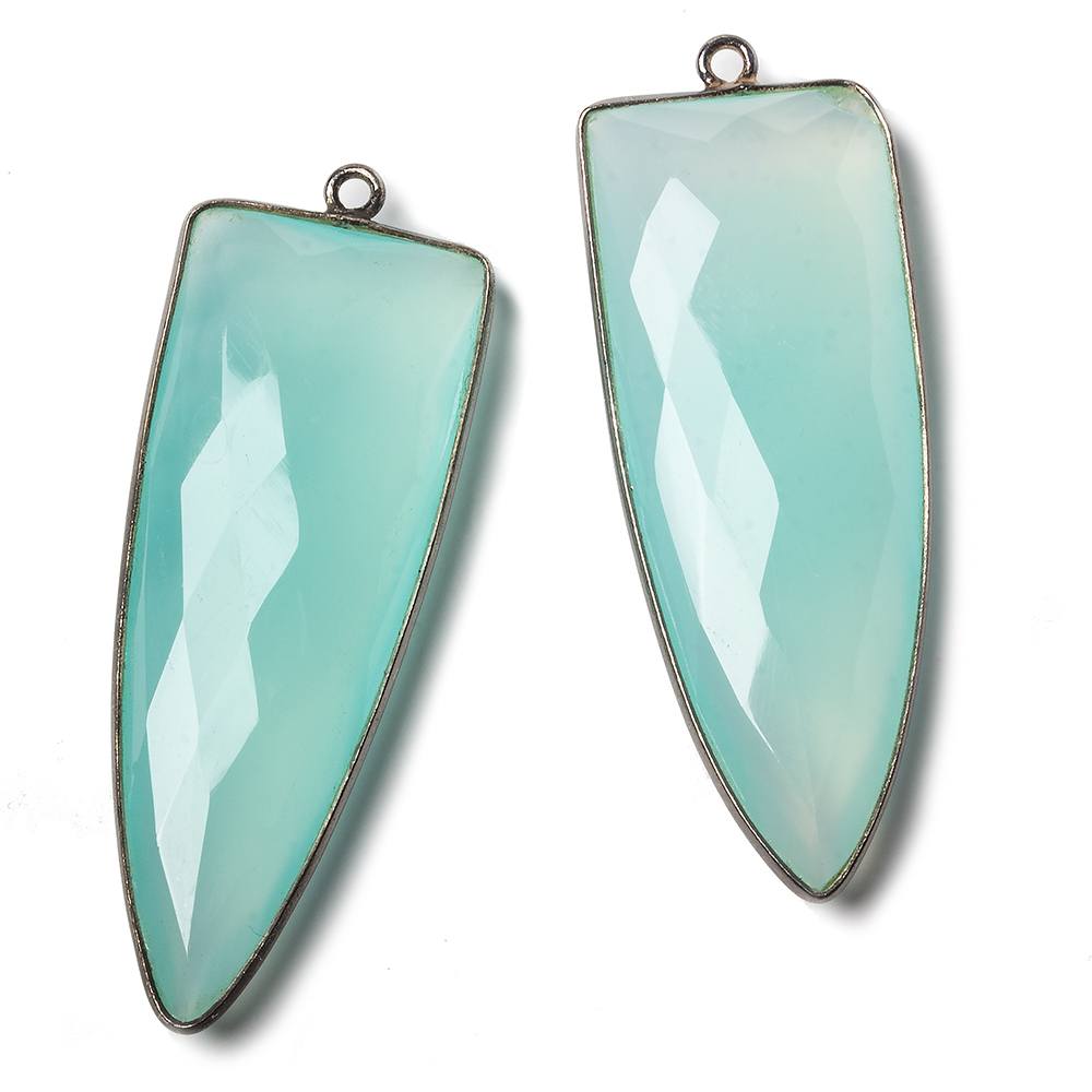 42x16mm Black Gold Bezel Seafoam Blue Chalcedony faceted point 1 focal bead